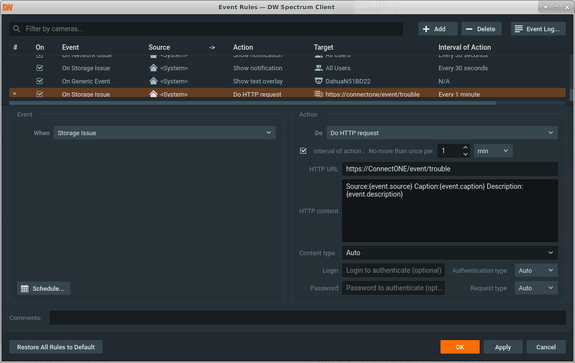 NVR Health Event Setup
