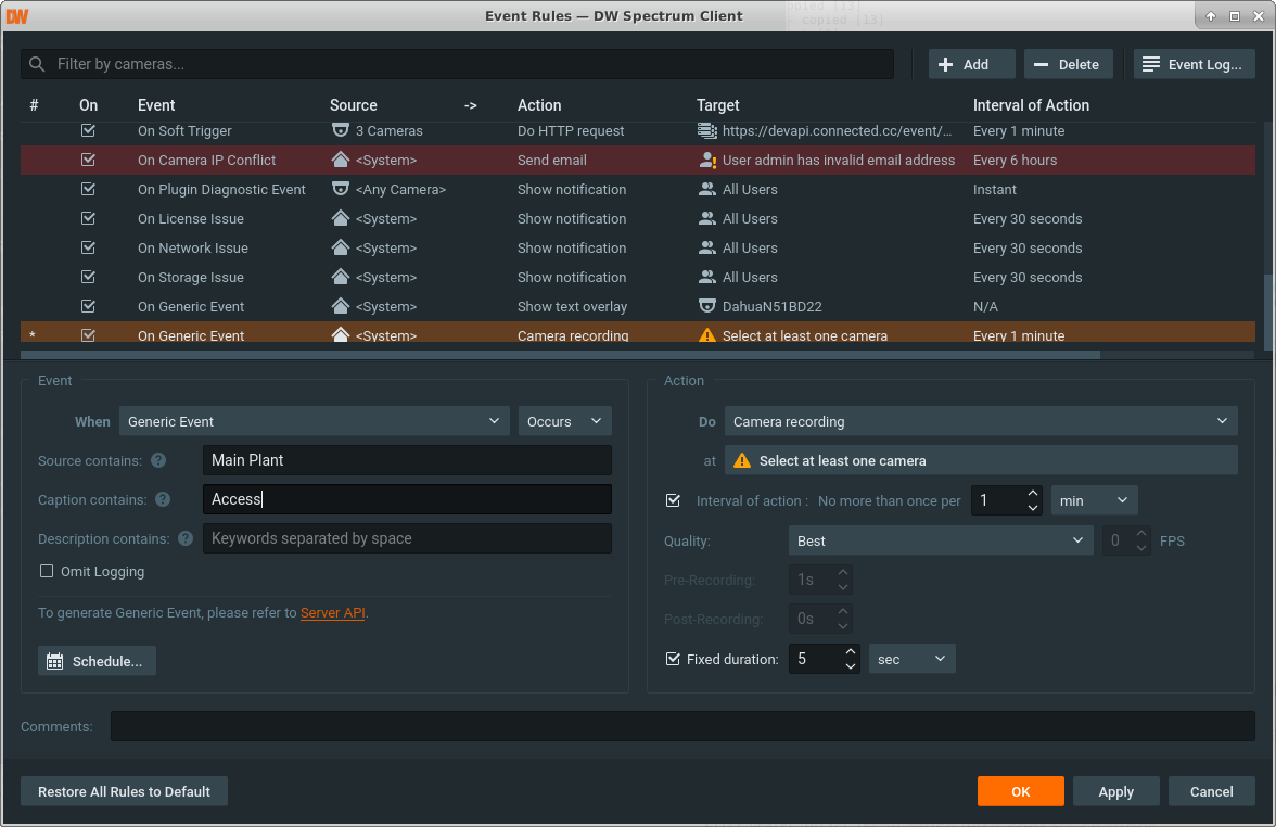 Trigger Event to NVR